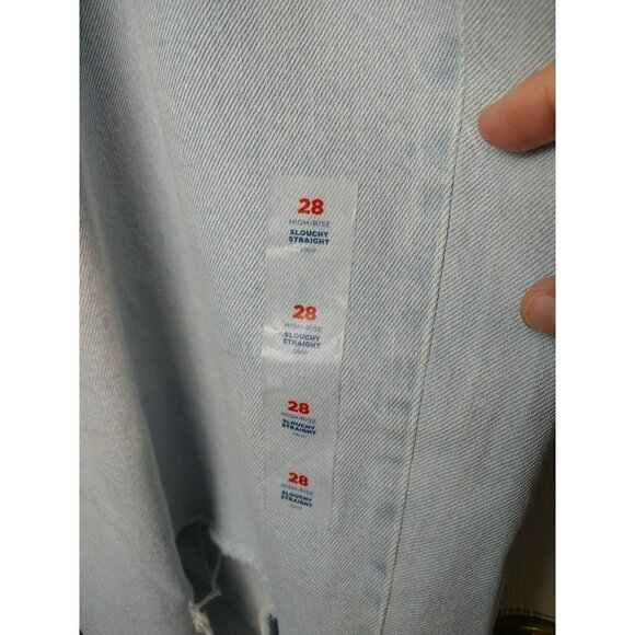 $ OLD Navy Women's Light Wash Slouchy Straight High Rise Distressed PantsSize 28 - Picture 6 of 16